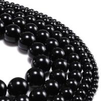 Plaqué Perles de verre, Des billes de verre, Rond, poli, Naturel & DIY & normes différentes pour le choix, noire .96 pouce, Vendu par brin