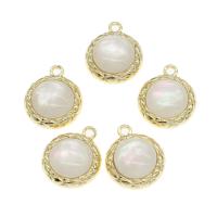 Zinc Alloy Jewelry Pendants, with Pearl Shell, Round, golden 