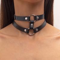 Cuero de PU Collar, chapado en color de plata, Doble capa & para mujer, Negro, longitud:aproximado 16.92 Inch, Vendido por Sarta