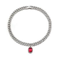 Zink Legierung Straßkette, Zinklegierung, mit Harz Strass, unisex & verschiedene Größen vorhanden & Kandare Kette & mit Strass, rot, 13x18mm, verkauft von PC