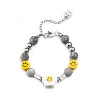 Collier de bijoux de titane, Acier titane, avec plastique, avec 1.96 lnch chaînes de rallonge, Visage de sourire, unisexe & styles différents pour le choix, Jaune, Vendu par PC