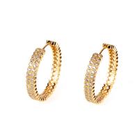 Brass Hoop Earring, gold color plated, fashion jewelry & micro pave cubic zirconia & for woman 