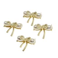 Zinc Alloy Jewelry Pendants, with pearl, Bowknot, golden 