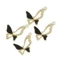 Zinc Alloy Enamel Pendants, with pearl, Butterfly, golden 