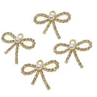 Zinc Alloy Rhinestone Pendants, with pearl, Bowknot, with rhinestone, golden 