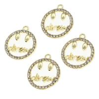 Zinc Alloy Rhinestone Pendants, Round, with rhinestone, golden 