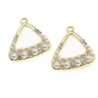 Zinc Alloy Rhinestone Pendants, with pearl, Triangle, with rhinestone, golden 