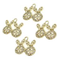 Zinc Alloy Rhinestone Pendants, with pearl, Rabbit, with rhinestone, golden 