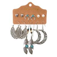 Zinc Alloy Earring Set, with turquoise & Wood, plated, for woman, mixed colors 