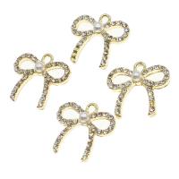 Zinc Alloy Rhinestone Pendants, with pearl, Bowknot, with rhinestone, golden 