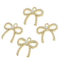 Zinc Alloy Jewelry Pendants, with pearl, Bowknot, golden 