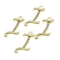 Zinc Alloy Rhinestone Pendants, Letter L, with rhinestone, golden 