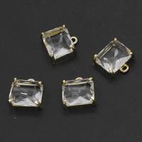 Zinc Alloy Rhinestone Pendants, with Clear Quartz,  Square, faceted, golden 