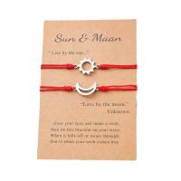 Stainless Steel Charm Bracelet, with Cotton Cord, Moon, 2 pieces & Unisex & hollow Approx 6.7-11.8 Inch 