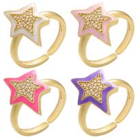 Cubic Zirconia Micro Pave Brass Finger Ring, Star, gold color plated, Adjustable & micro pave cubic zirconia & for woman & enamel Inner Approx 17mm 