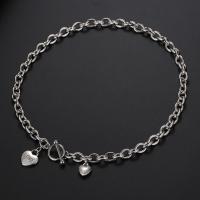 Collier de bijoux de titane, Acier titane, coeur, poli, unisexe & normes différentes pour le choix & chaîne ovale, argent  Vendu par PC