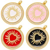 Cubic Zirconia Micro Pave Brass Pendant, Flat Round, gold color plated, micro pave cubic zirconia & enamel Approx 1.2mm 