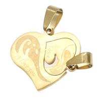 Stainless Steel Couple Pendant, Heart, golden 