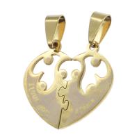 Stainless Steel Couple Pendant, Heart, DIY, golden 