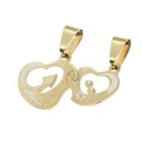 Stainless Steel Couple Pendant, Heart, golden 