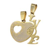 Stainless Steel Couple Pendant, Heart, golden 