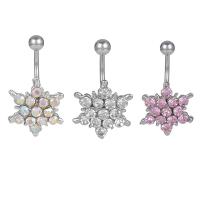 Stainless Steel Belly Ring, platinum color plated, Unisex & with cubic zirconia 5mm 