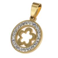 Pendentifs en acier inoxydable strass, Rond, avec le motif de fleurs & avec strass, plus de couleurs à choisir Vendu par PC