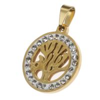 Pendentifs en acier inoxydable strass, Rond, arbre de la conception de la vie & avec strass, plus de couleurs à choisir Vendu par PC