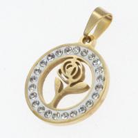 Pendentifs en acier inoxydable strass, Rond, avec le motif de fleurs & avec strass, plus de couleurs à choisir Vendu par PC