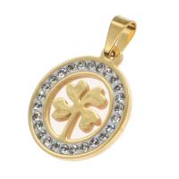 Pendentifs en acier inoxydable strass, Rond, la conception de trèfle à quatre feuilles & avec strass, plus de couleurs à choisir Vendu par PC