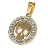 Pendentifs en acier inoxydable strass, Rond, avec motif de crâne & avec strass, plus de couleurs à choisir Vendu par PC