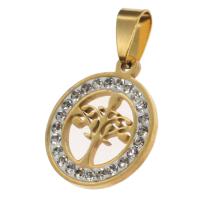 Pendentifs en acier inoxydable strass, Rond, arbre de la conception de la vie & avec strass, plus de couleurs à choisir Vendu par PC