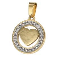 Pendentifs en acier inoxydable strass, Rond, avec le motif de coeur & avec strass, plus de couleurs à choisir Vendu par PC