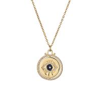 Cubic Zircon Micro Pave Brass Necklace, Flat Round, gold color plated, rotatable & with eye pattern & Unisex & micro pave cubic zirconia Approx 17.72 Inch 