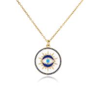 Cubic Zircon Micro Pave Brass Necklace, Flat Round, gold color plated, with eye pattern & micro pave cubic zirconia & for woman & enamel Approx 17.72 Inch 