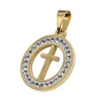 Pendentifs en acier inoxydable strass, Rond, avec crosse modèle & avec strass, plus de couleurs à choisir Vendu par PC