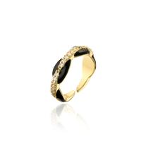 Brass Cuff Finger Ring, 18K gold plated, Adjustable & micro pave cubic zirconia & for woman & enamel 18mm 