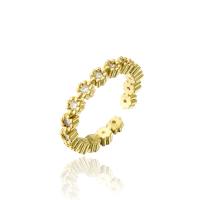 Brass Cuff Finger Ring, 18K gold plated, Adjustable & micro pave cubic zirconia & for woman, 3mm 