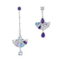 Boucles d'oreilles asymétriques, laiton, Placage de couleur argentée, bijoux de mode & pavé de micro zircon & pour femme Vendu par paire