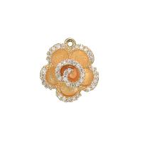 Cubic Zirconia Micro Pave Brass Pendant, Flower, 14K gold plated, micro pave cubic zirconia 