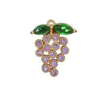 Cubic Zirconia Micro Pave Brass Pendant, Grape, 14K gold plated, micro pave cubic zirconia & for woman, purple 