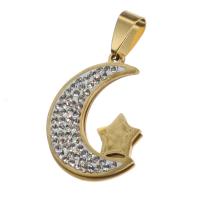 Pendentifs en acier inoxydable strass, Lune et Etoile, avec strass, plus de couleurs à choisir Vendu par PC