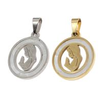 Stainless Steel Pendants, with Shell, Round 