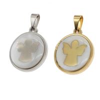 Stainless Steel Pendants, with Shell, Round 