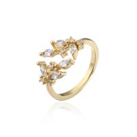 Brass Cuff Finger Ring, 18K gold plated, Adjustable & micro pave cubic zirconia & for woman 