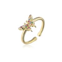 Cubic Zirconia Micro Pave Brass Finger Ring, Butterfly, 18K gold plated, Adjustable & micro pave cubic zirconia & for woman 