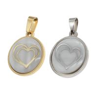 Stainless Steel Pendants, with Shell, Round, with heart pattern 