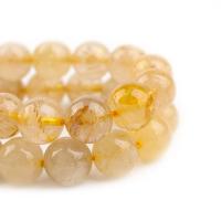 Perles Quartz rutile, Rond, poli, DIY, Jaune cm, Vendu par brin