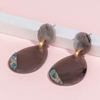 Acrylic Drop Earring, with Abalone Shell & Zinc Alloy, gold color plated, for woman & enamel 