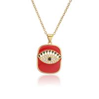 Cubic Zircon Micro Pave Brass Necklace, gold color plated, with eye pattern & micro pave cubic zirconia & for woman & enamel Approx 17.72 Inch 